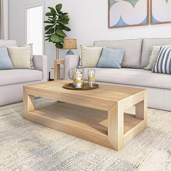 Modern Rectangular Coffee Table, Solid Wood, 40 Inch, Rectangle Coffee Table