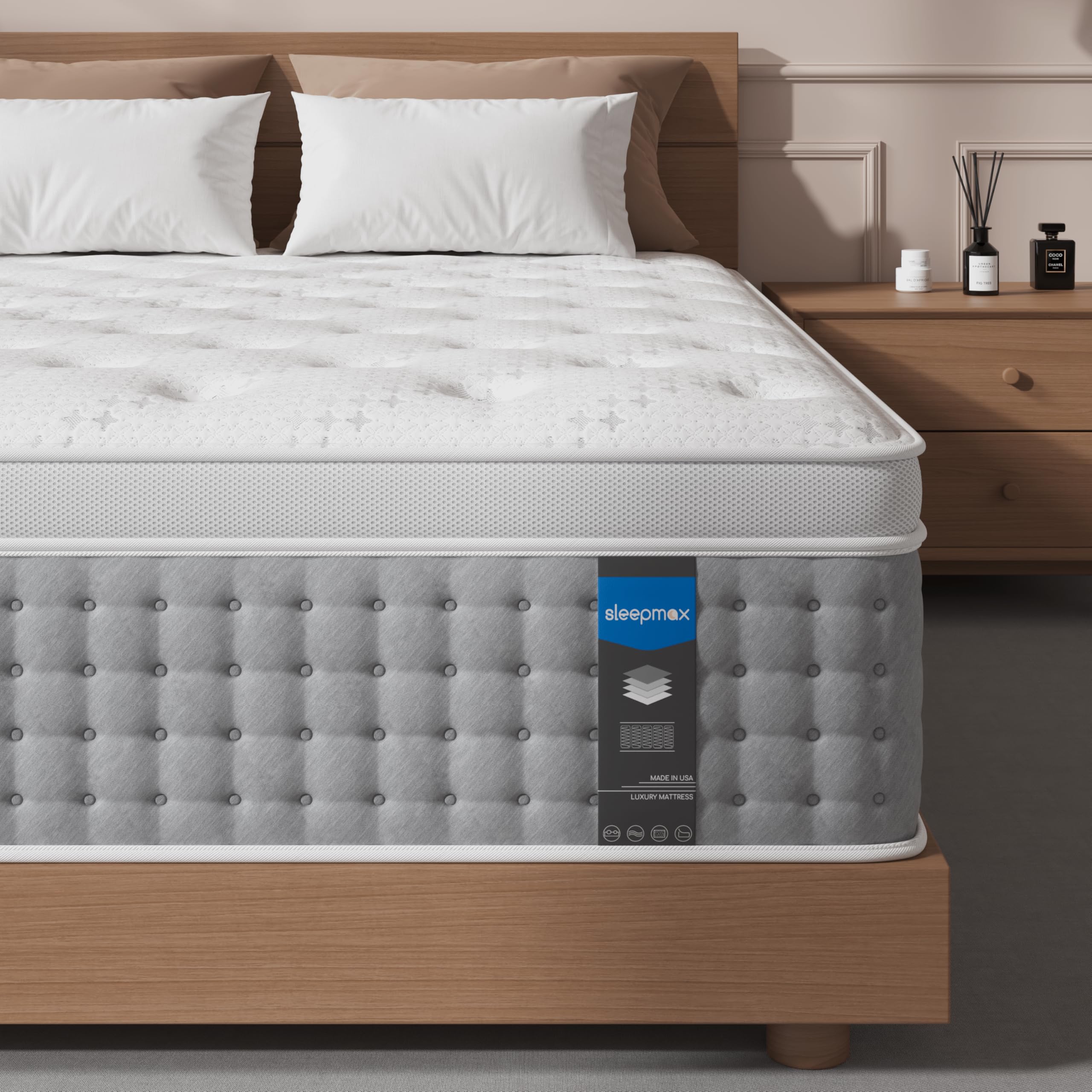 Queen Mattress 14 Inch - Hotel-Collection Plush Hybrid Mattress Pain Relief - Deep Sleep Mattress