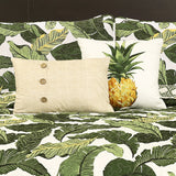 16T002392 Green Tropical Paradise Quilt-Leaf Palm Rainforest Reversible 5 Piece Bedding