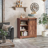 Farmhouse Coffee Bar Cabinet, 33" Buffet Sideboard with Sliding Barn Door and Adjustable Shelf, Kitchen Buffet Cabinet, Brown