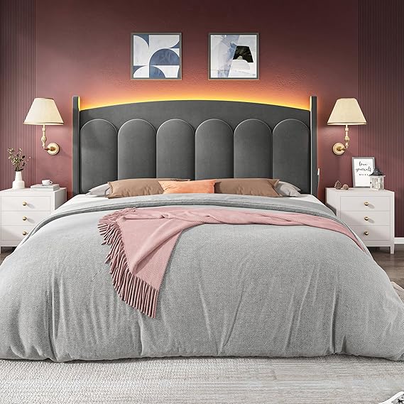 Queen Bed Frame with LED Lights and Adjustable Headboard