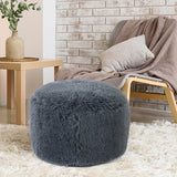 Fluffy Pouf Ottoman with Down-Alternative Filling, Stuffed Round Faux Fur Pouf