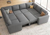 Modular Sectional Sleeper Sofa Bed, Velvet Sectional Couch with Pullout Bed U Shaped