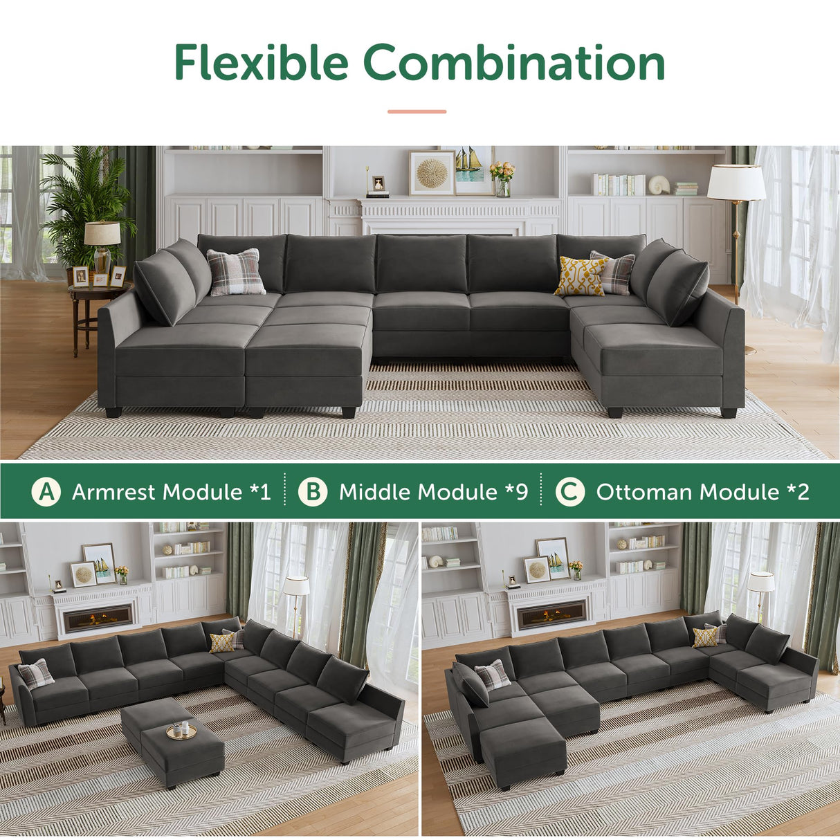 Modular Sectional Sleeper Sofa Couch with Ottoman Velvet Modular Sofa with Storage Seat onvertible Sleeper