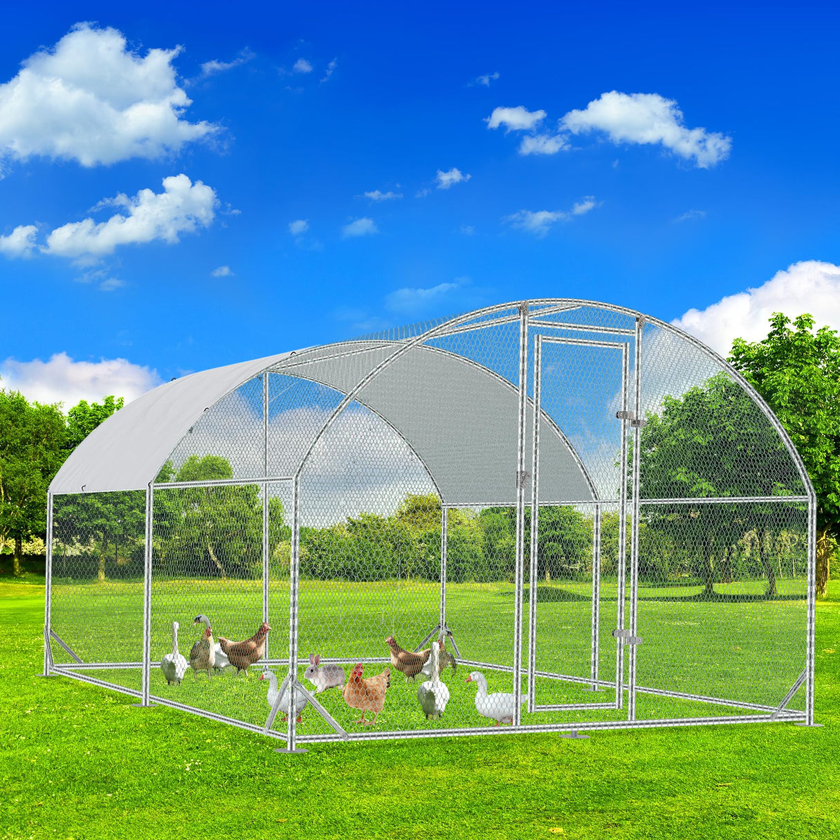 Chicken Coop Run Large Metal Chicken Coop Walk-in Poultry Cage Chicken Pen House