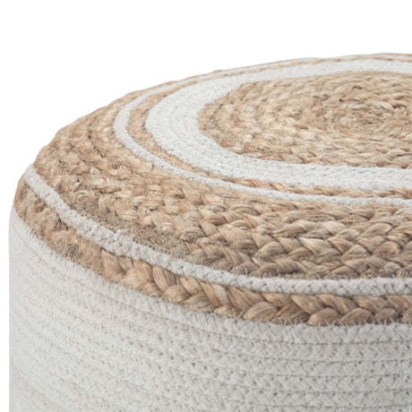 Serena Round Pouf, Footstool, Upholstered in Natural Cotton with Hand Braided Jute