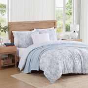Ethereal Floral Blue Comforter Set - Soft Cotton Slub Bedding with Shams, Full/Queen