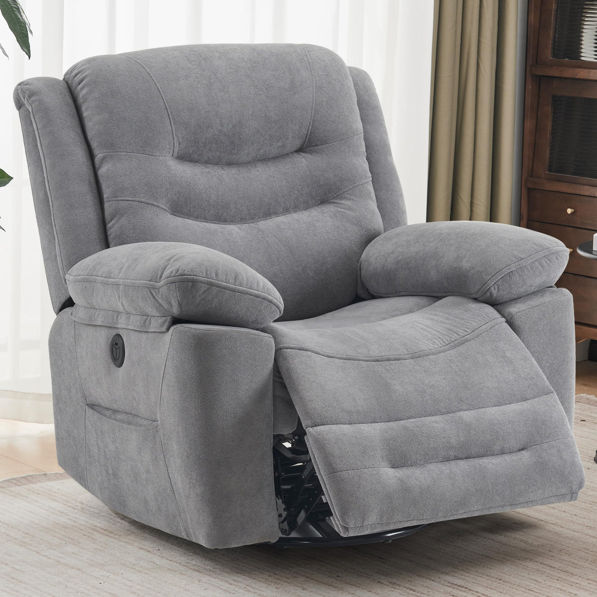 Power Swivel Rocker Recliner with Massage and Heat, USB Port, Infinite Position, Overstuffed Electric Glider Rocking Chairs Living Room, Soft Fabric Reclining Sofa Chair(Misty Gray)