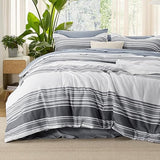 Grey White Striped Comforter for Queen Size Bed