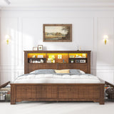 Headboard and Storage, 4 Drawers & LED & USB Bed Frame Queen Size with Storage