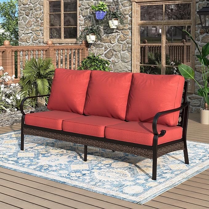 Patio Furniture Sofa, Love-Seat Patio Sofa Steel Frame Outdoor Sectional Couch