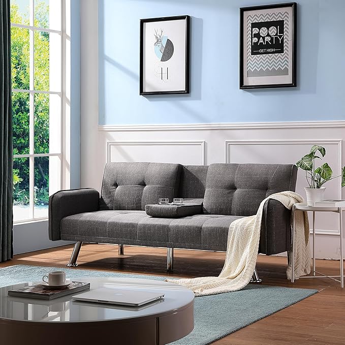 Sofa Sleeper Couch Futon Couch Bed with 2 Cup Holders