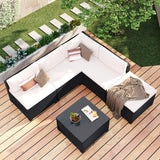 Outdoor Furniture Sofa Set PE Rattan Black Wicker, Patio Chaise Lounge Chair