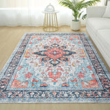 8x10 Washable Boho Rug Soft Non Slip Area Rug Low Pile Stain Resistant