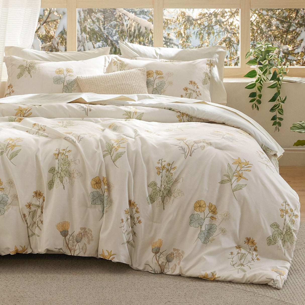 Bed in a Bag Queen Size 7 Pieces - 100% Cotton Sheet and Polyester Bedding Comforter
