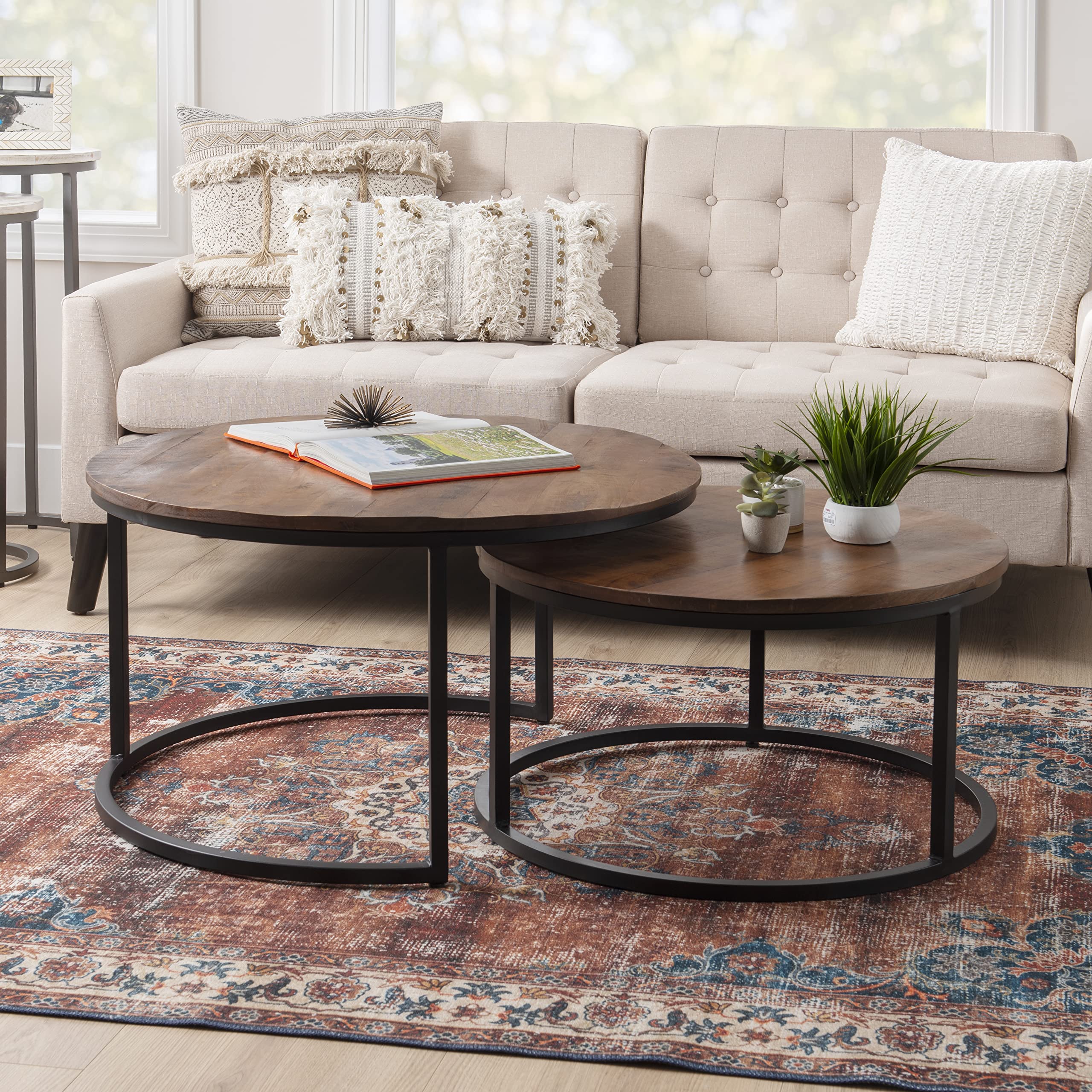 Company Black Metal Round Nesting Coffee Mango Wood Top by Powell Canton Table