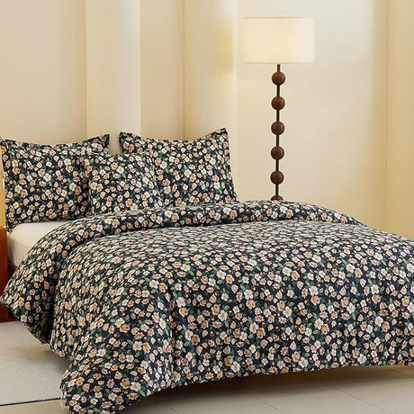 Blue King Comforter Set, Lightweight Elegant Flower Bed Set Comforter for All Season