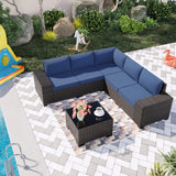 , 6 Pieces Outdoor Sectional Furniture High Backrest Patio