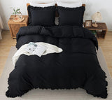 White Duvet Cover Queen(90x90Inch), 3 Pieces Ruffle Farmhouse Shabby Chic Duvet