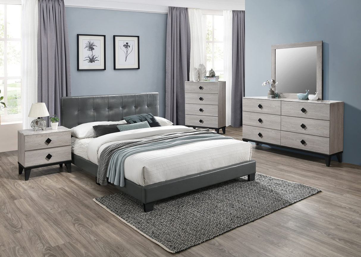 Twin Faux Leather Upholstered Bed, Grey