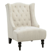 Tall Tufted Fabric Accent Chair, Vintage Club Seat for Living Room (Light Beige)