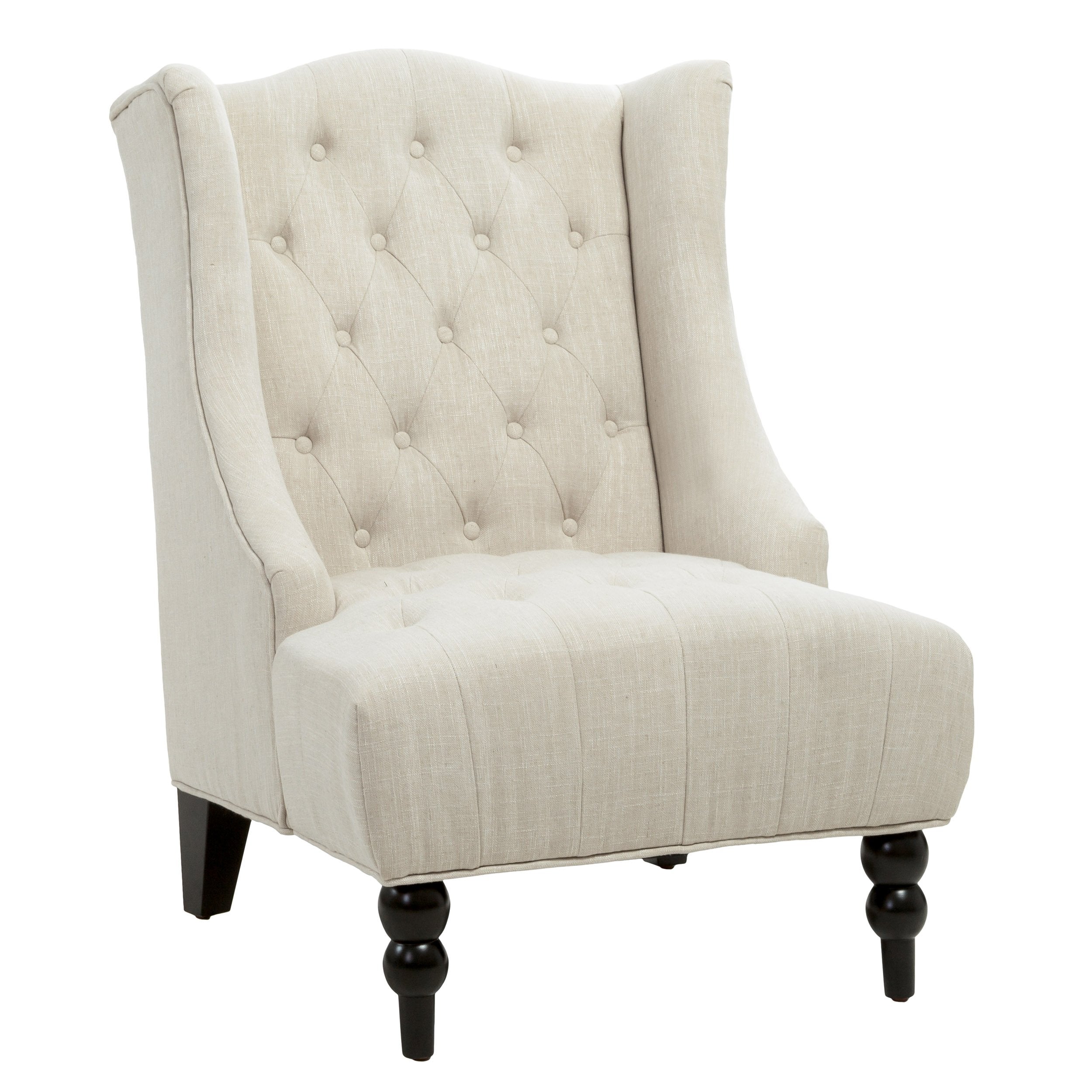 Tall Tufted Fabric Accent Chair, Vintage Club Seat for Living Room (Light Beige)