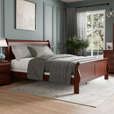 Traditional Cherry Wood King Bed Frame with Sleigh Headboard