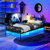 Twin Gaming Bed Frame with LED Lights & Rotating TV Mount