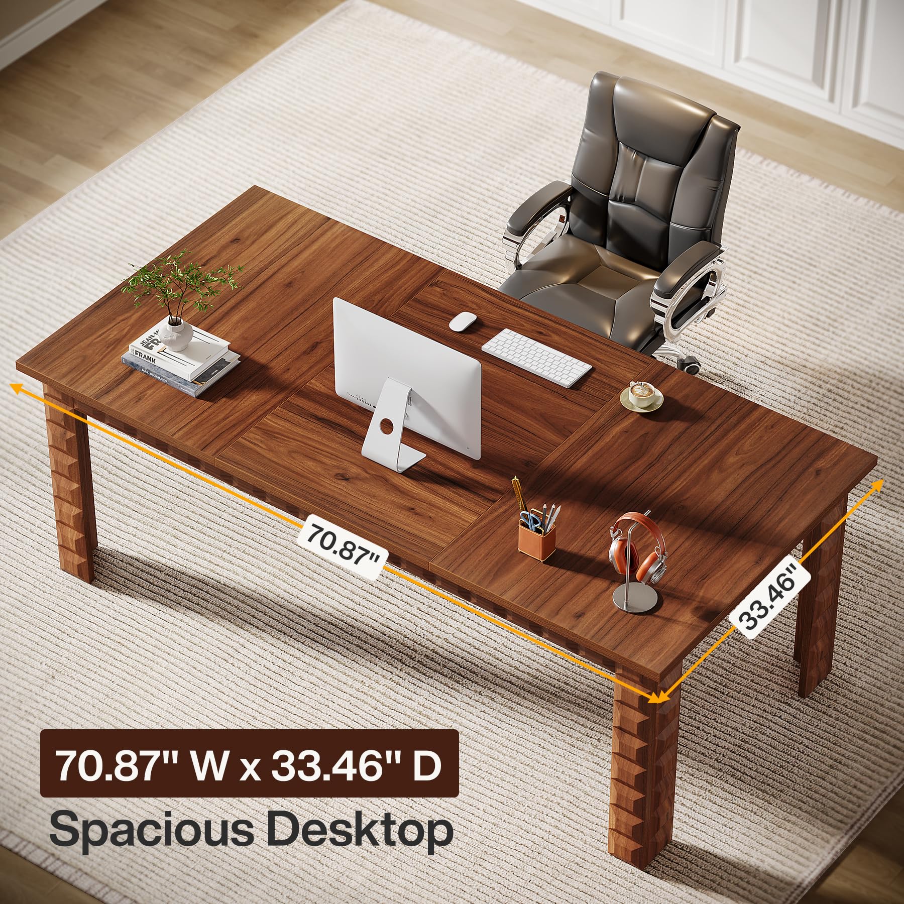Executive Office Desk, 70.87-Inch Large Wood Computer Desk Study Writing Table
