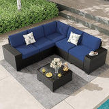 6 Pieces Outdoor Patio Furniture Set, Wicker Conversation Sets with Tea Table
