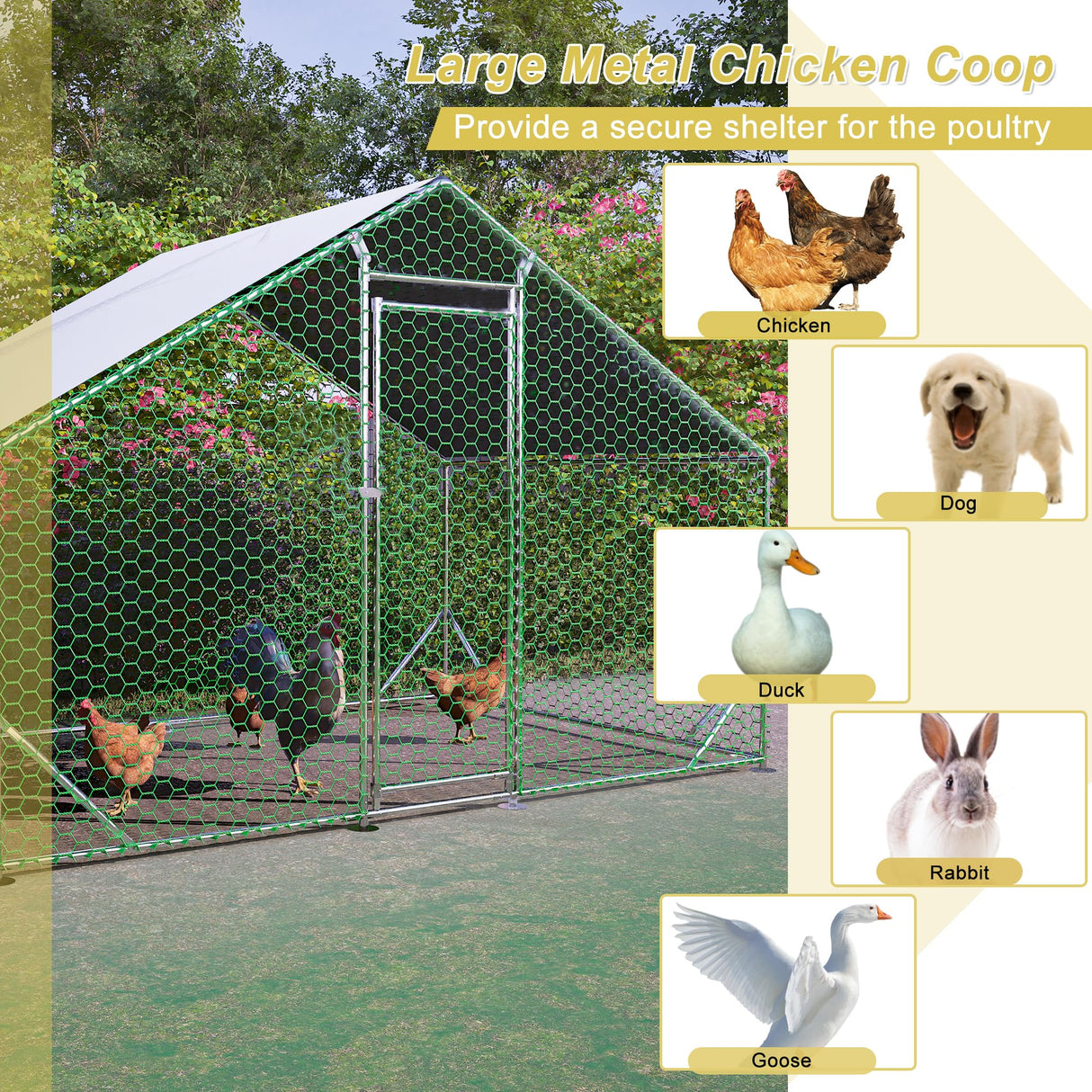 Metal Chicken Coop 10x6.6x6.56ft Walk-in Poultry Cage Chicken Run Hen Rabbit