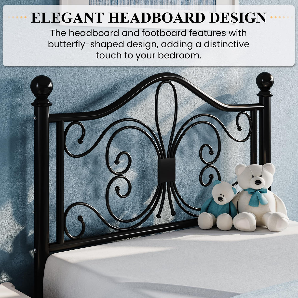 Twin Size Bed Frame for Kids,Metal Bed Frame with Butterfly Pattern Design Headboard