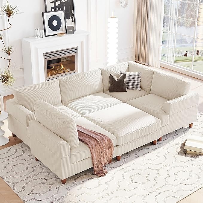 Convertible Modular Sectional Sofa with Movable Ottomans