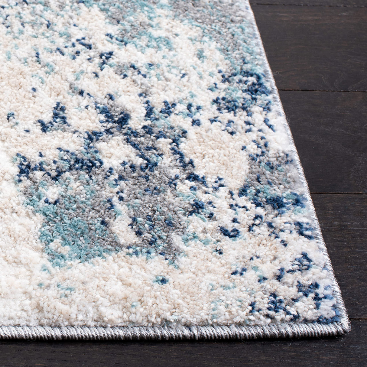 Aston Collection Area Rug - 8' x 10', Ivory & Blue, Modern Abstract Design, Non-Shedding & Easy Care,