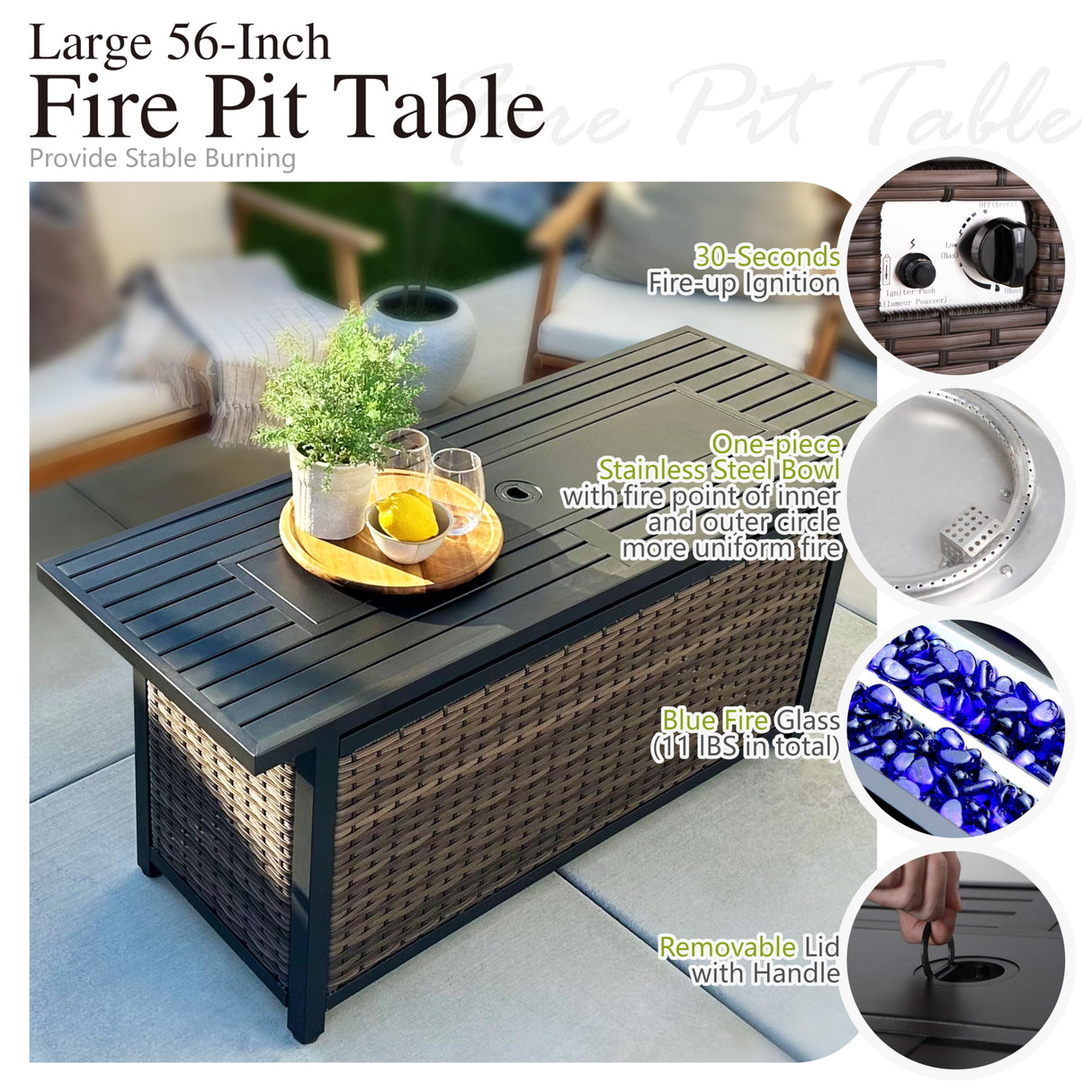 Oversized Patio Furniture Set with Fire Pit Table