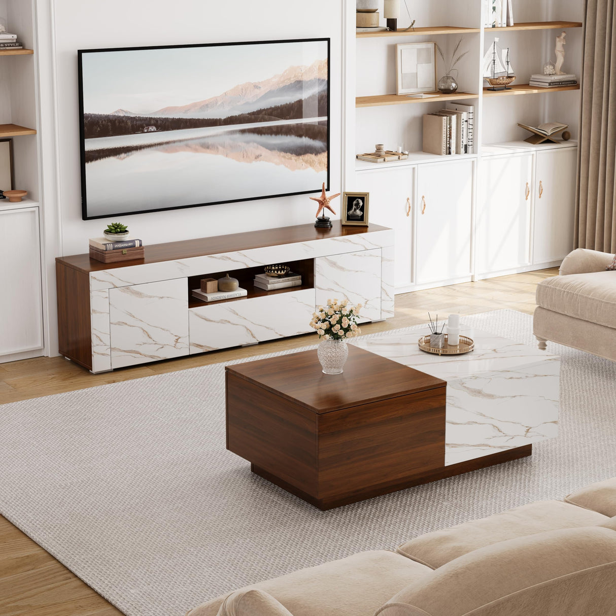 65 Inch Tv Stand, Modern High Glossy Entertainment Center with Storage and Drawers,