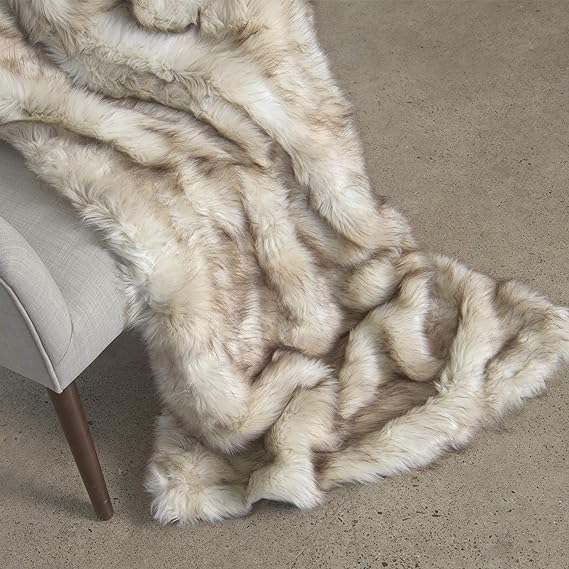 Heavyweight Super Soft Luxury Faux Fur Oversized Throw Blanket  Bleached Finn