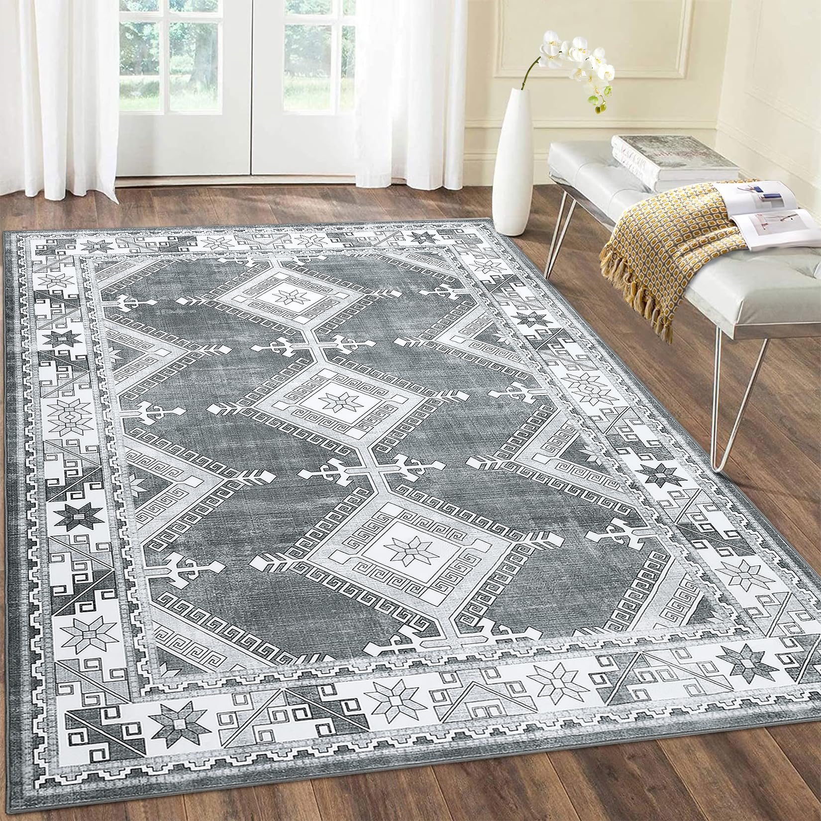 Area Rug Living Room Rugs 8x10 Large Machine Washable Boho Carpets
