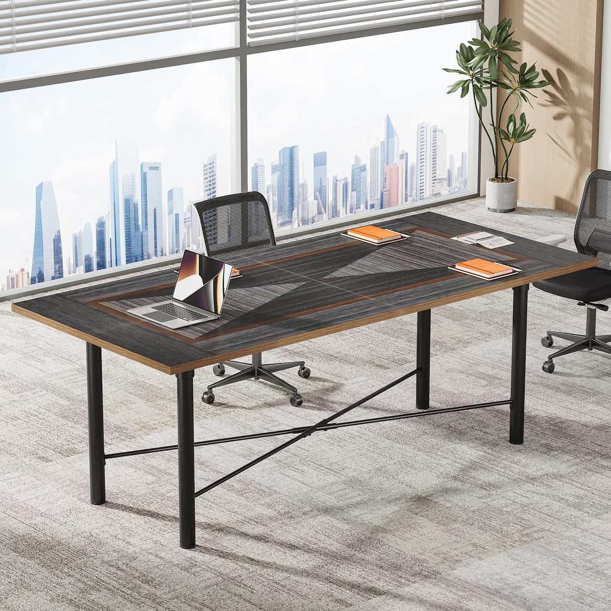 6FT Conference Table, Rectangle Meeting Table with Two-Tone Finish