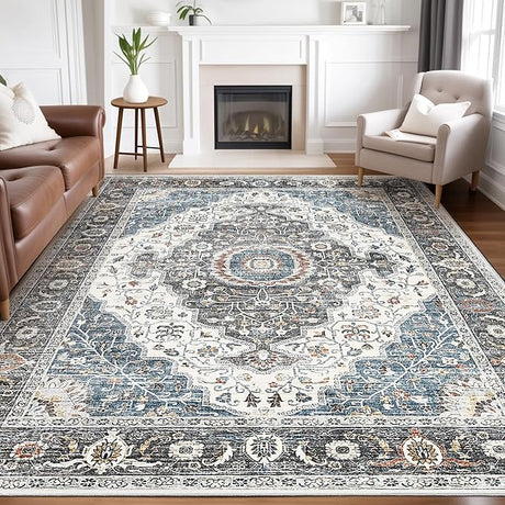 Washable Area Rugs for Living Room 9x12: Large Soft Low Pile Rug for Bedroom Dining