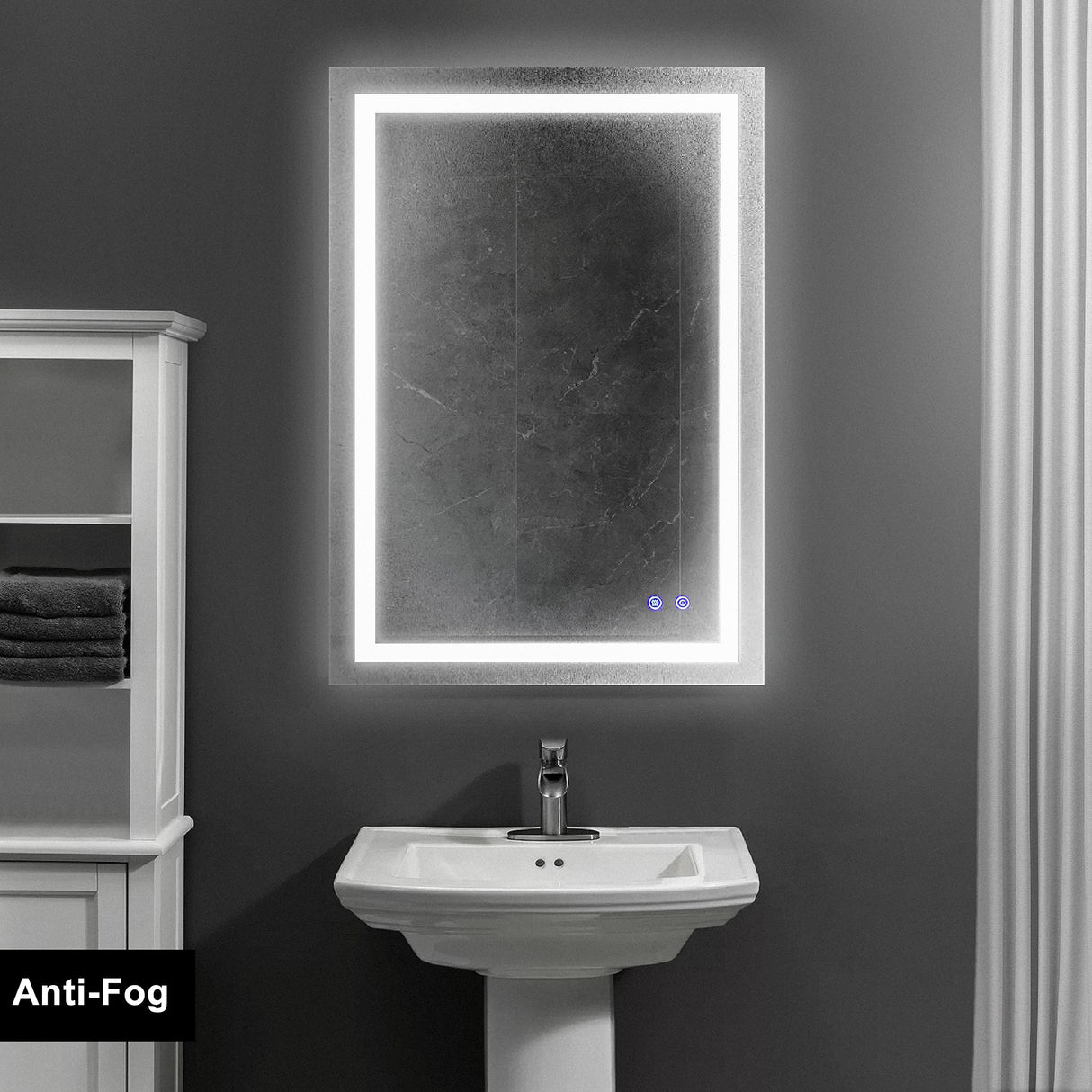 24 x 36 Inch Frameless LED Illuminated Bathroom Wall Mirror, Touch Button Defogger,