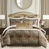 4 Piece Jacquard Oversized Comforter Set, Luxury Traditional Patchwork Design