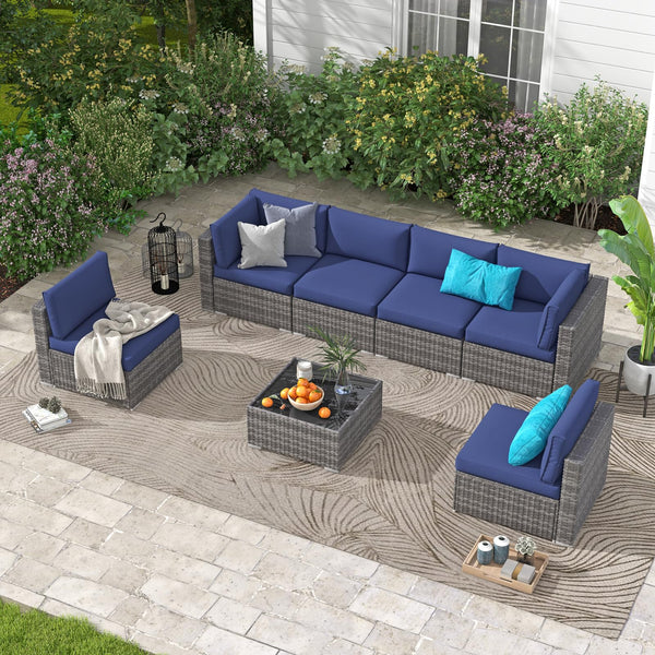 Piece Patio, Outdoor Sectional Furniture with Tempered Glass Table