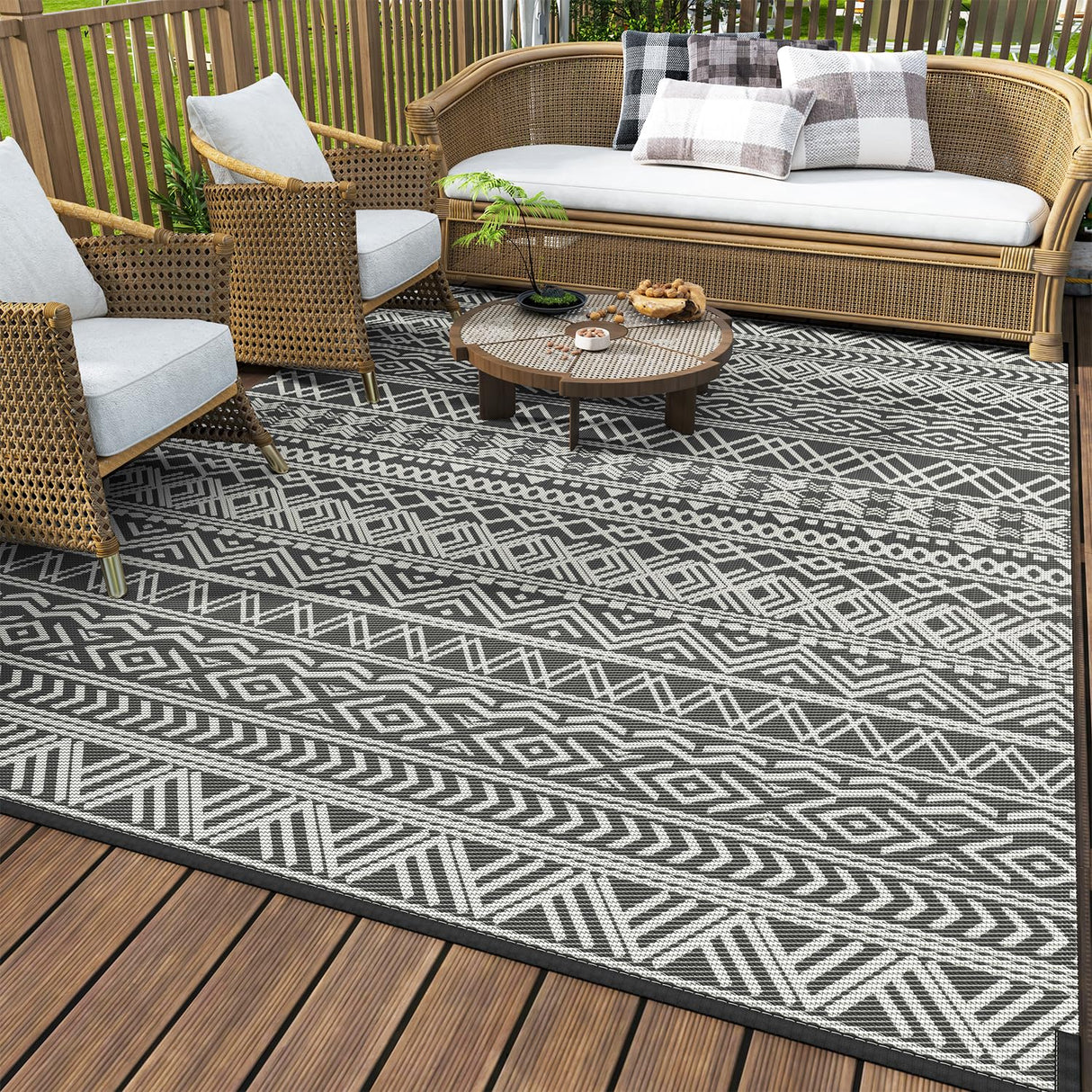 Outdoor Rug Carpet Waterproof 8x10 ft Reversible Patio Rug RV Camping Rug-Plastic