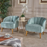 Amaia Modern Velvet Club Chairs, 2-Pcs Set, Seafoam Blue / Walnut