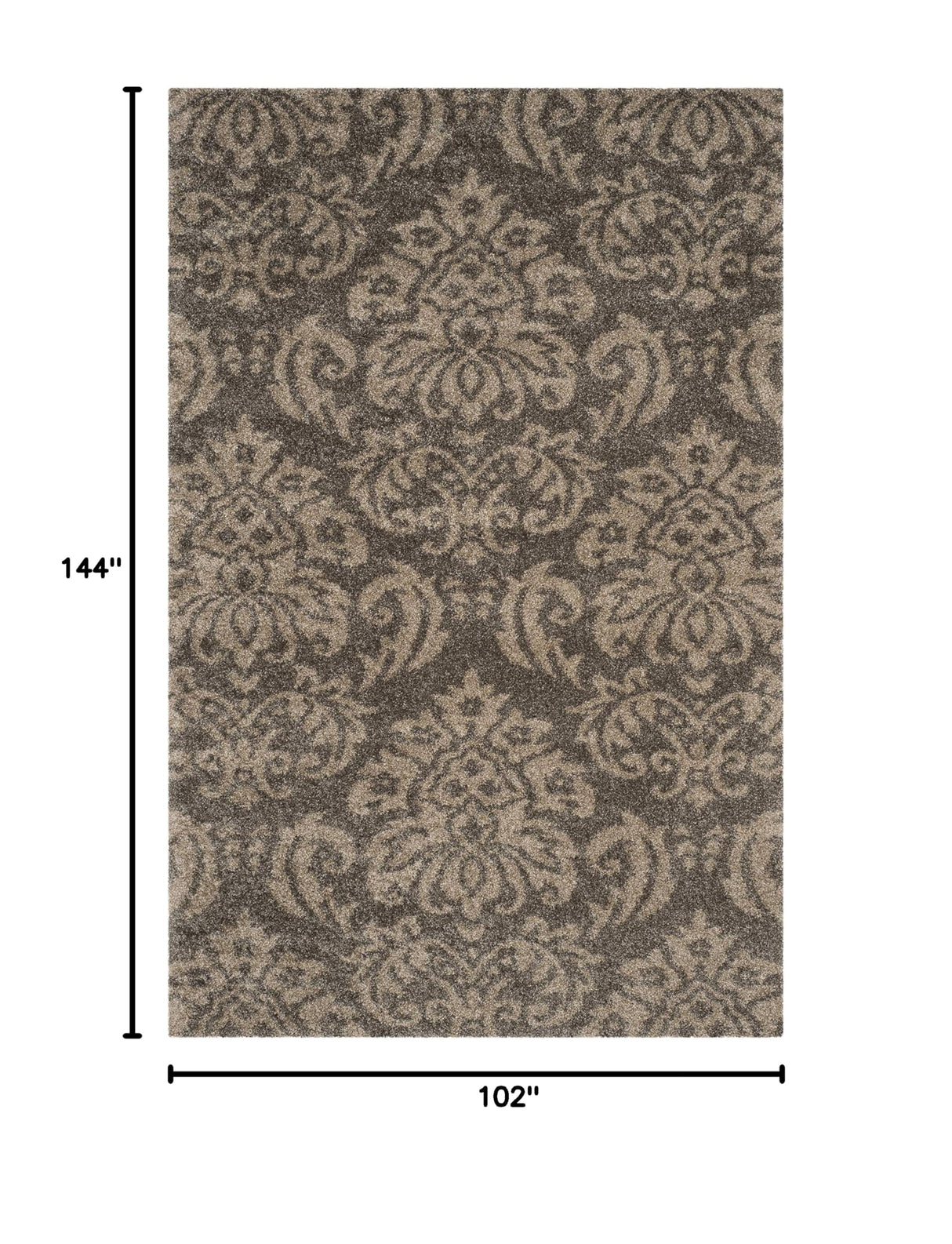 Florida Shag Area Rug 8'6" x 12' - Smoke & Beige Damask