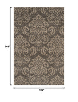 Florida Shag Area Rug 8'6" x 12' - Smoke & Beige Damask