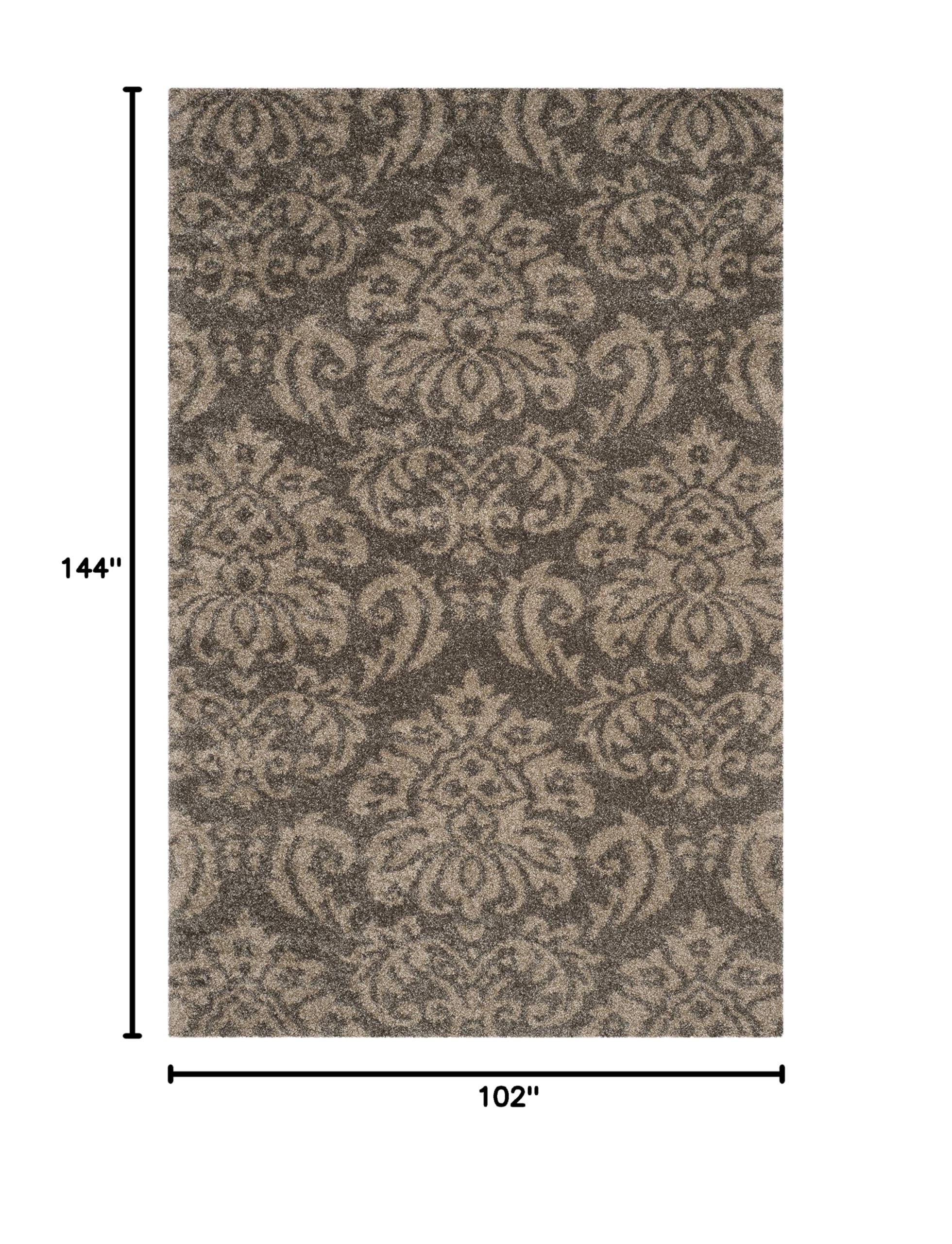 SAFAVIEH Florida Shag Collection Area Rug - 8'6" x 12', Smoke & Beige, Damask Design, Non-Shedding & Easy Care, 1.2-inch Thick Ideal for High Traffic Areas in Living Room, Bedroom (SG460-7913)