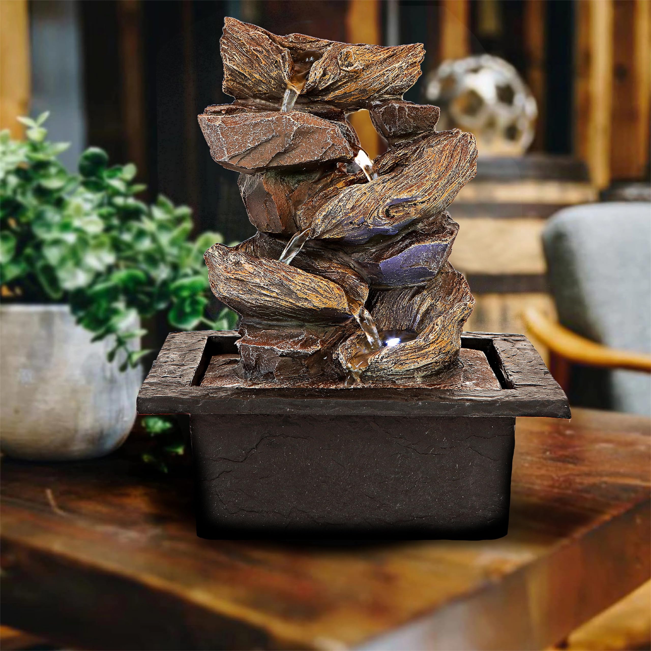 11-inch Waterfall Fountain Indoor - Tabletop Water Fountain - Indoor Fountains and Waterfalls