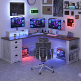 L Shaped Desk with Monitor Stand Farmhouse Computer Desk